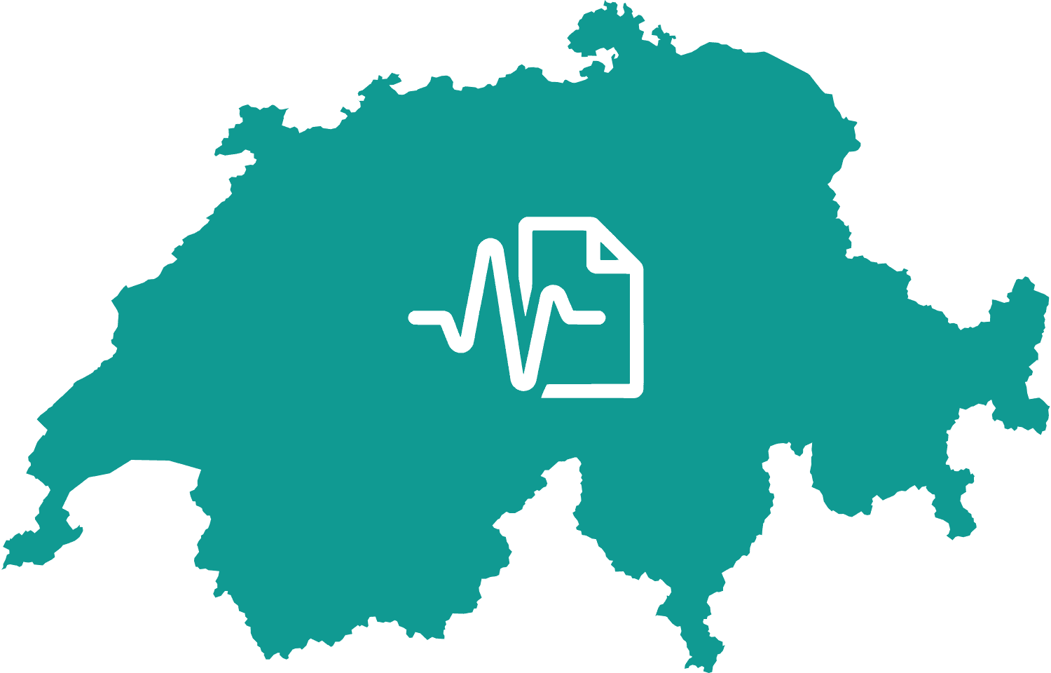 Karte der Schweiz in Teal mit dem weissen Klinova-Symbol in der Mitte